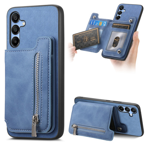Samsung Galaxy A16 5G Retro MagSafe Zipper Wallet Card Bag Back Phone Case - Blue